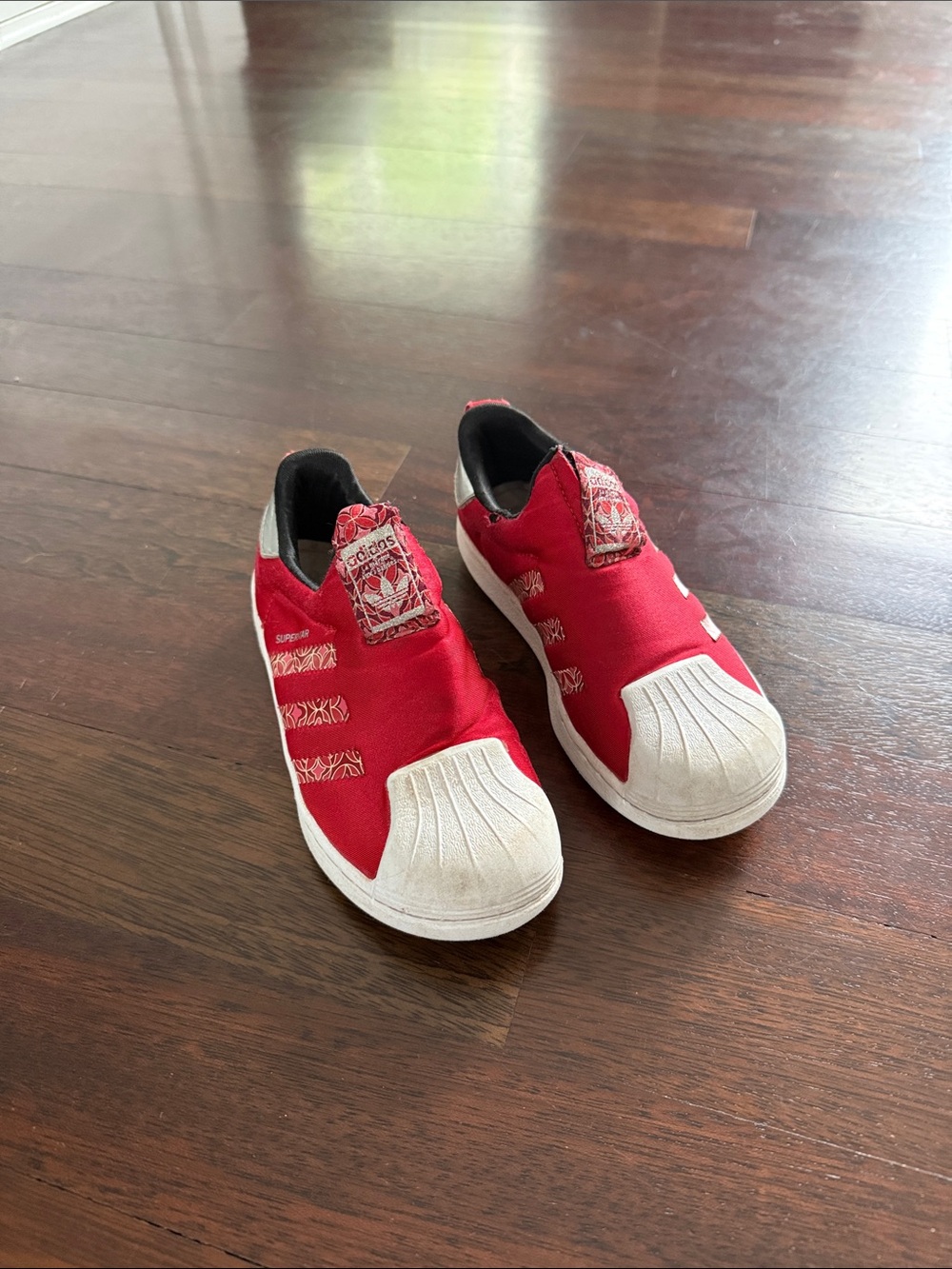 adidas Kids Red and White Slip-On Shell-Toe Sneakers